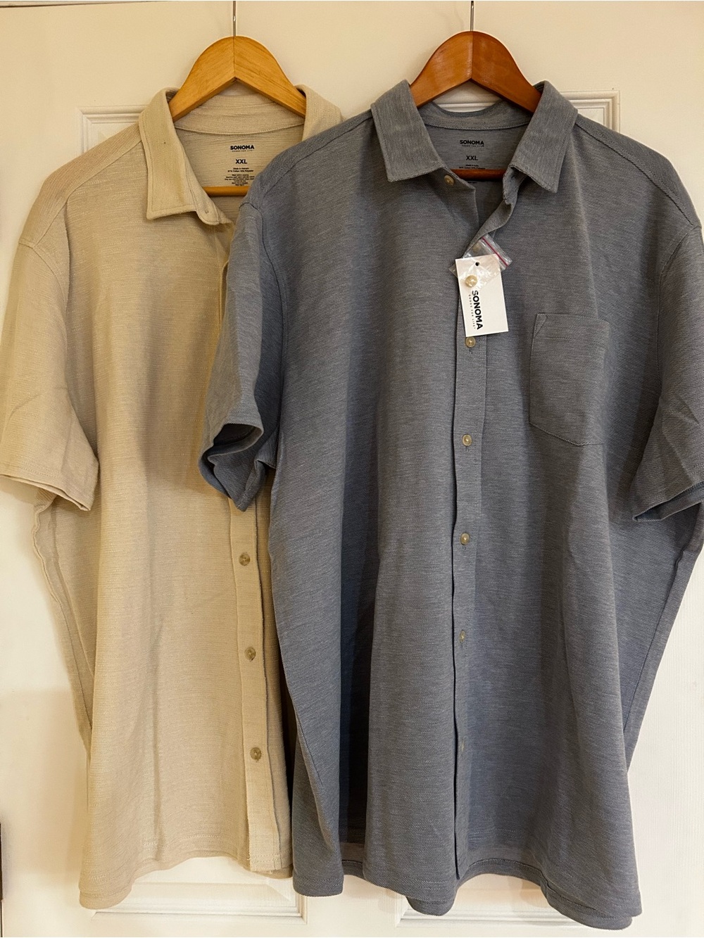 SONOMA Casual Button-Down Short Sleeve Shirt Set in Gray and Cream